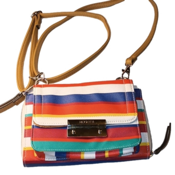 Bright Striped Convertible Crossbody Wristlet Wallet Rosetti Red Blue Teal Yello - Picture 1 of 5